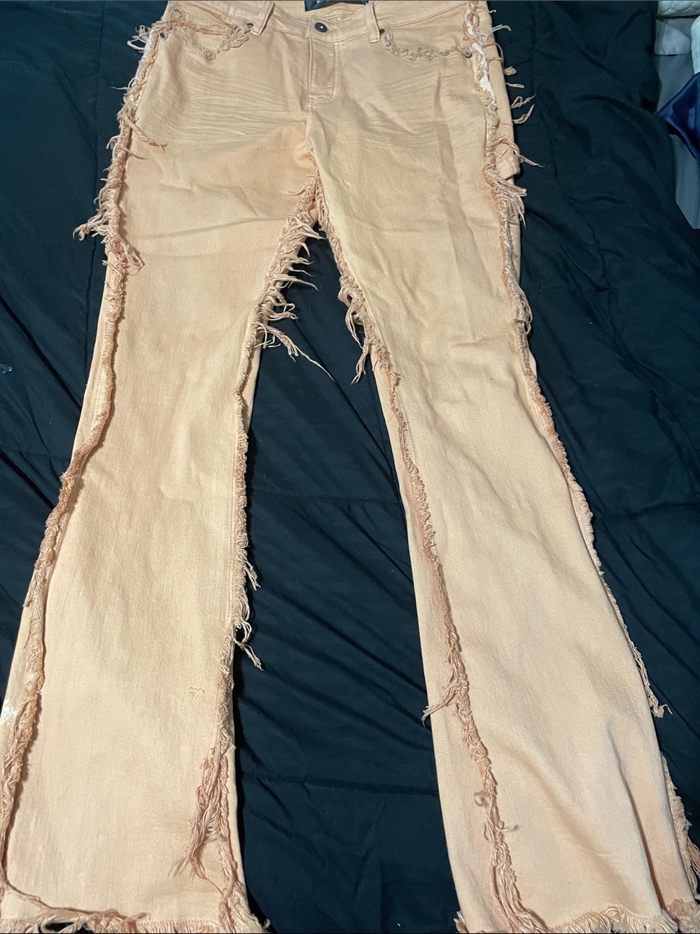 Distressed Flare Jeans in Peach
